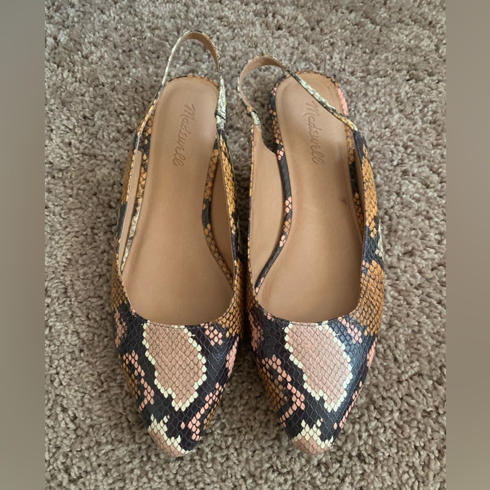 Womens Black Snakeskin-Print Slingback Flats - Picture 7 of 13
